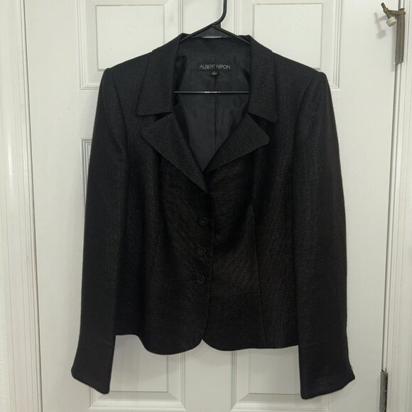 Women's Black Textured Work Blazer Size 14 – Albert Nipon Tailored Career Jacket - Picture 1 of 6